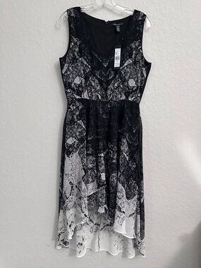 Kenneth Cole Evelin Hi Low Ruffle Dress Womens Size M Black/White NWT